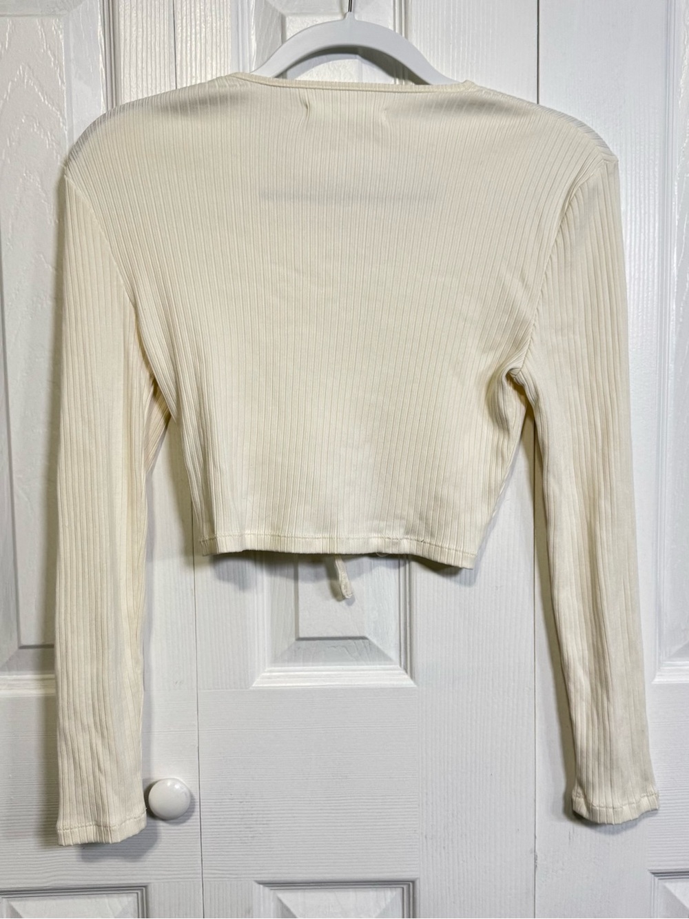 Oak + Fort Cream Ribbed Ruched Drawstring Crop Top Small - Picture 2 of 4